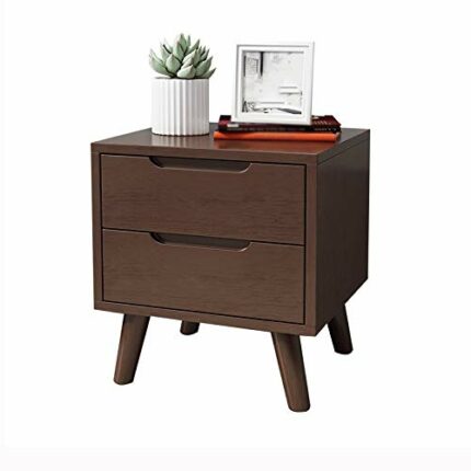 N/A All Solid Wood Bedside Table with Double Drawer Storage Cabinet, Simple and Bedroom Mini Bedside Table, Walnut Color