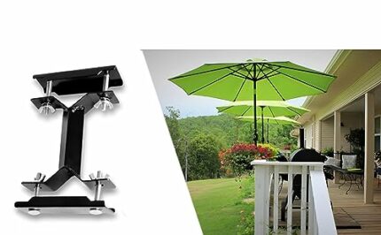 Agustu Balcony Parasol Clamps (2 Pack) for Patio Railings - Heavy Duty Metal Brackets for Garden Umbrella, Bird Feeder or Flag Pole Holder with 4