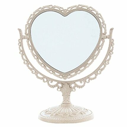 XPXKJ 7Inch Heart Shaped Mirror, 360°Two-Sided Magnifying Aesthetic Mirror, Coquette Room Decor Vanity Mirror for Desk,3X Magnification Bathroom
