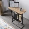 ALP Narrow Side Table Slim End Table Coffee Table with Magazine Holder Fabric Storage Small Table for Living Room