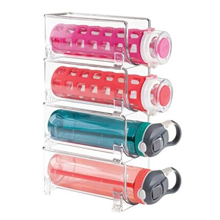mDesign Bottle Rack (4 Pack) - Plastic Bottle Rack for Cupboard, Buffet or Worktop - Wine Rack for up to 4 Bottles of Water, Wine, Water Bottles,