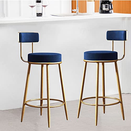 RTYHN Set of 2 Bar Stools Velvet Padded Bar Chairs Breakfast Kitchen Counter Chairs for Height for Café Bar Home Balcony Gold Steel Frame Metal L