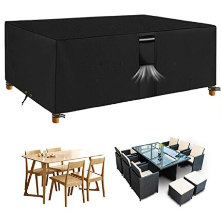 RICHIE Garden Furniture Covers Waterproof Garden Outdoor Table Cover 242x162x100cm, Heavy Duty 600D Oxford PVC Breathable Coating for Furniture S