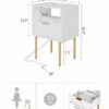 AEPOALUA Nightstand with Charging Station,Small Bedside Table with Drawer,White Night Stand,Bedside Furniture,End Table with Gold Frame,Drawer Dr