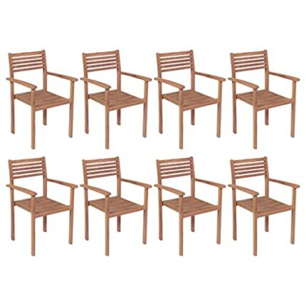 vidaXL 8x Solid Teak Wood Stackable Garden Chairs Wooden Armchairs Home Household Furniture Chairs Garden Seats Dining Chairs Outdoor Seating