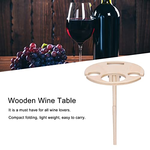 yaogohua Wooden Folding Picnic Table,Outdoor Portable Wine Table Foldable Round Desktop Mini Picnic Table Wine Rack Holder