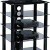 Homeology Galago 5-Shelf Premium Gloss Black Glass with Black Legs AV Rack