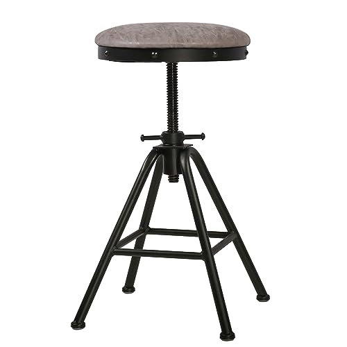 BOKKOLIK Industrial Bar Stools Swivel PU Seat 19.7-25.6inch Height Adjustable Industrial Short Stool Farmhouse Kitchen Island Stool Dining Chair