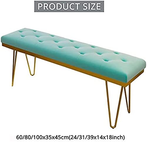 Luxurious Upholstered Bench Seat,Modern Velvet End Of Bed Bench With Golden Legs,Multifunction Entryway Bench Bedroom Bench,Light Blue,60X35X45Cm