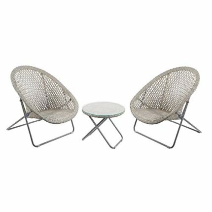 Grey & Buff Faux Rattan Garden Chair & Table Set
