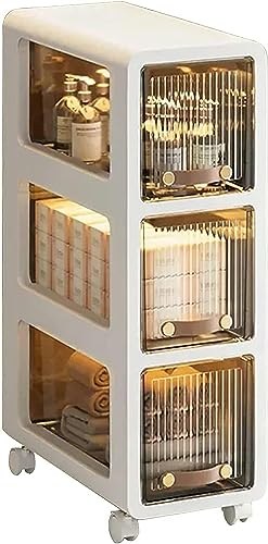 OPSREY Small Bathroom Storage Corner Floor Cabinet, Narrow Rolling Bathroom Cabinet for Small Spaces with Drawers Wheels