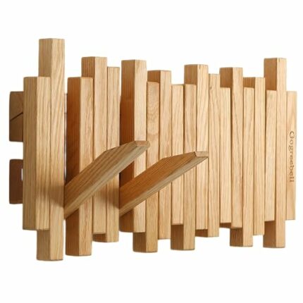 GOGREEBELL Natural Wood Wall Mounted Piano Coat Rack| Coat Rack Wall Mount| Flip Down Wall Hook Rack| Handmade Storage Rack 5 Hooks，