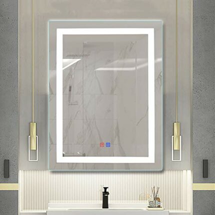 LED Bathroom Wall Mounted Mirror with Touch Sensor, Adjustable Color Temperature Warm/White/Gradient+Anti Fog+IP44 Waterproof, Bathroom Mirror, D