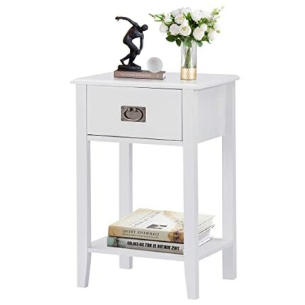 VECELO Nightstands End/Side Tables for Living Room Bedside, Vintage Accent Furniture for Small Space, White, Set of 1