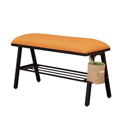 IA Garden Shoe Bench, Storage Bench, entryway Bench, Shoe Shelf with Foam Padded Seat, 2-Tier Shoe Rack with Side Bag for Entryway,Metal Frame, L