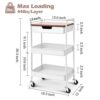 KINGRACK Rolling cart, 3-Tier Utility Storage Trolley with Wooden Board and Drawer, Metal Storage Cart with Handle, White Trolley Kitchen Organiz