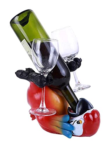 Parrot Wine Bottle and Two Wine Glasses Holder