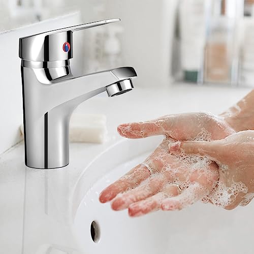 Bathroom Sink Taps Mixer Faucet Hot and Cold,Chrome Mono Basin Taps Single Lever Solid Brass for Bathroom Kitchen
