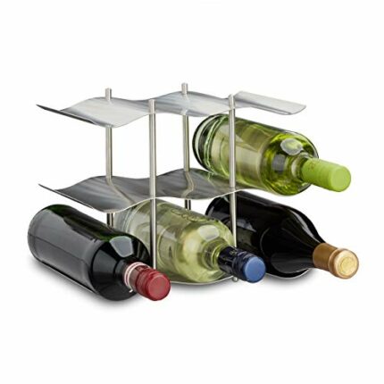 Relaxdays Stainless Steel Wine Rack for 9, Modern Metal Design, Standing Bottle Holder, HxWxD: 22 x 27 x 16.5 cm, Silver, 16.5x27x22 cm