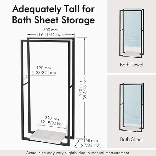 KES Free Standing Towel Rail with Marble Base 97CM, Bathroom Towel Rack 2 Tier Towel Holder Towel Stand Matte Black, BTH502-BK
