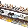 SLEEPING LAMB 2-Tier Long Shoe Rack organizer for Closet, Stackable Wide Shoe Shelf Holds 18-Pairs Low Shoe Storage for Bedroom, Floor, Entryway