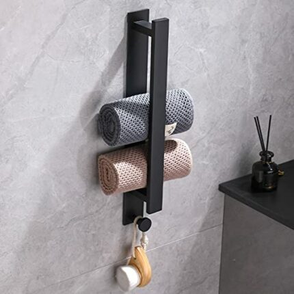 Towel Rail Wall Mounted, Self Adhesive Towel Holder No Drilling Hand Towel Rail Hand Towel Rack with Hook, 40cm Stainless Steel Matte Black Bathr