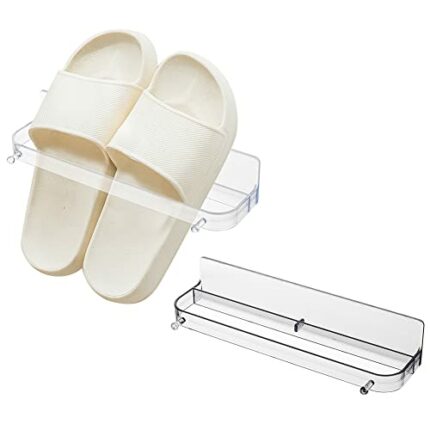 AHANDMAKER 4 Pack Wall Mounted Shoes Rack, 2 Colors Plastic Slipper Racks with Sticky Hanging Strips, Hanging Shoe Organizer, Shoes Holder Storag