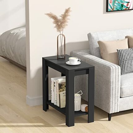 Slim Storage Table 2 Tier Narrow Sofa Side Table 60 * 30 * 60 cm Open Storage Table Holds up to 220 lbs Thicken MDF Table Space-saving Structure