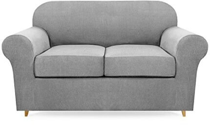 Carvapet High Stretch Fit Sofa Cover 2 Seater with 2 Seat Cushion Covers, Thick & Washable Plush Jacquard Sofa Slipcover for Living Room Furnitur