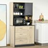 WALNUT 67" Freestanding Buffet, Kitchen Storage Cabinet With 3 Drawers, Cable Management, 4 Cubbies And 2 Cabinets.