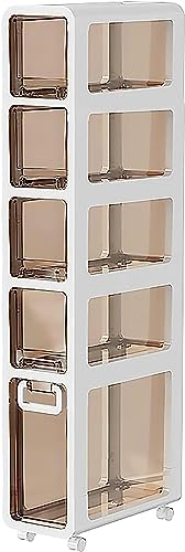 OPSREY Small Bathroom Floor Cabinet Organizer, Slim Toilet Paper Storage Cabinet with Clear Drawers, Side Freestanding Rolling Unit for Small Spa