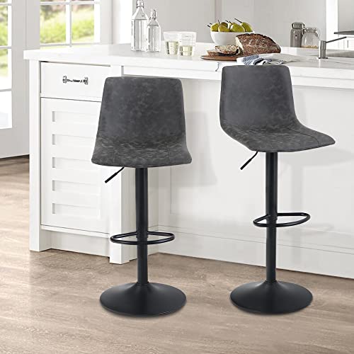 ALPHA HOME Bar Stools Set of 2 Adjustable Counter Height Bar Stools Swivel Breakfast Barstools Modern Kitchen Stools with Backs and Footrest, Com