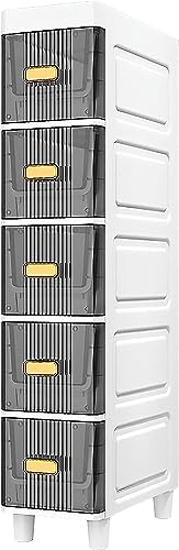 Bathroom Floor Cabinet with Drawers, Large Capacity Slim Toilet Paper Storage Cabinet with Plastic Clear Drawers 18cm Upgrade Storage Tower Vanit