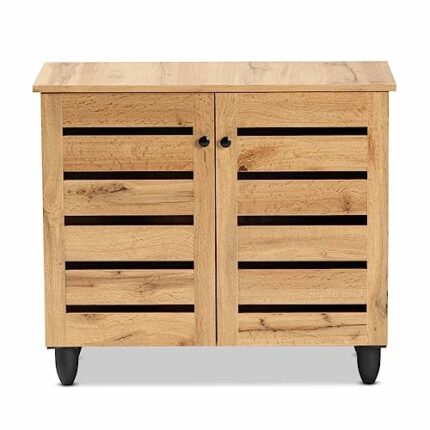 TJLSS Wood 2-Door Shoe Storage Cabinet Entrance Shoe Cabinet Oak Finished Wooden Door Shoe Cabinet Foyer