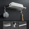 Towel Rack Holder bathroom Single layer 304 Stainless Steel Wall Mount 90 Folding Towel Rail with Hooks Storage Shelf with 3 Towel Bar 40CM (Size