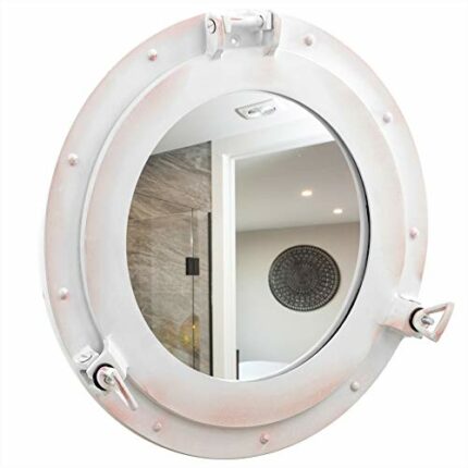 Nagina International Antique White Porthole Mirror | Maritime Aluminum Vintage Decor