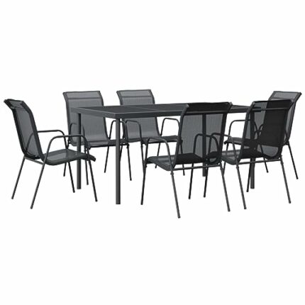 vidaXL Garden Dining Set 7 Piece, Table and Chair for Patio Terrace, Outdoor Dining Set with Table, Lounge Set, Black Steel and Textilene