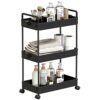 SOLEJAZZ 3-Tier Storage Trolley Cart Slide-out Rolling Utility Cart Mobile Storage Shelving Organizer for Kitchen, Bathroom, Laundry Room, Bedroo