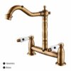 Ghopy Kitchen Sink Mixer Taps 2 Hole Deck Mounted Antique Brushed Brass Swivel Spout Bridge Mixer Tap