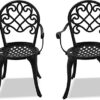 Centurion Supports Prego 2-Large Garden & Patio Bistro Chairs with Armrests in Cast Aluminium Black