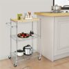DINGZZ 3 Tier Kitchen & Microwave Trolley 60x35x85CM Storage Rack Wood & Chrome Utility Storage Trolley