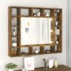 Mirror Cabinet with LED Smoked Oak 91x15x76.5 cm