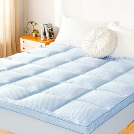 SOULOOOE Cooling Mattress Topper Queen, Extra Thick Mattress Pad Cover, 7D Down Alternative Overfilled Pillow Top with 8-21 Inch Deep Pocket