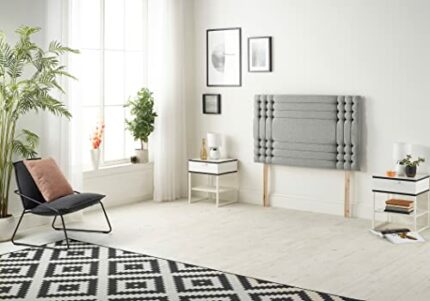 Somnior Beds Bed Centre Flexby Diamante Small Single 82cm Tweed Grey Headboard With Wooden Struts