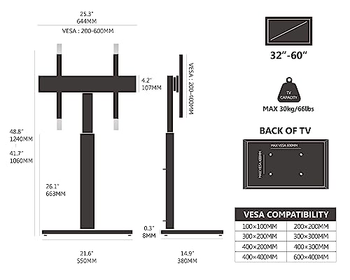 FITUEYES TV Floor Stand for 32 to 60 inch, Universal TV Stand Height Adjustable, Swivel, Cable Management Max VESA 600x400mm Black