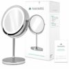 Navaris LED Illuminated Makeup Mirror - Two-Sided Vanity Mirror with Normal and 5x Magnification - 2-in-1 360° Swivel Cosmetics Mirror - Silver