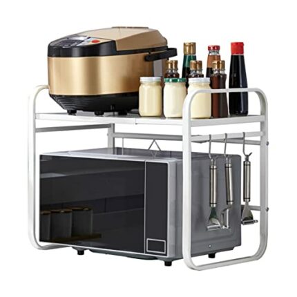 Redwestmelon Adjustable Microwave Oven Rack Rice Cooker Stand Holder Kitchen Storage Organiser Shelf Freestanding Expandable Spice Rack Counterto