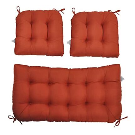 Kunste Patio Furniture Cushions Sets Tufted Wicker Settee Bench Cushions Indoor Outdoor 1 Loveseat 2 Seating Cushions Orange Red