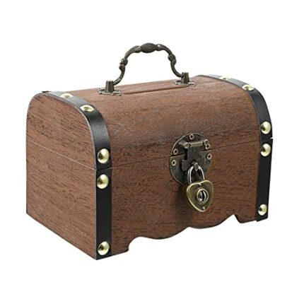 Veemoon Wooden Treasure Chest With Lock and Keys, Storage Box Vintage Wooden Treasure Chest Coin Box Treasure Chest Pirate treasure for Mum, Moth