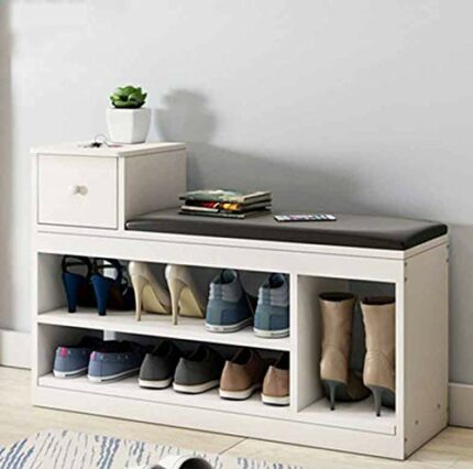 TJLSS White 3 Tier Shoe Racks Storage Bench with Seat and Drawer Hallway Furniture Wooden (Color : D)